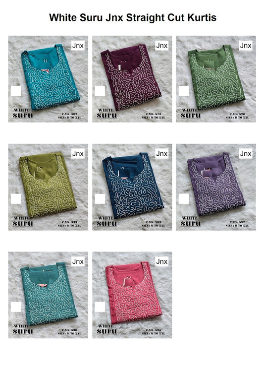 White Suru Jnx Vertican Straight Cut Kurtis Exporter