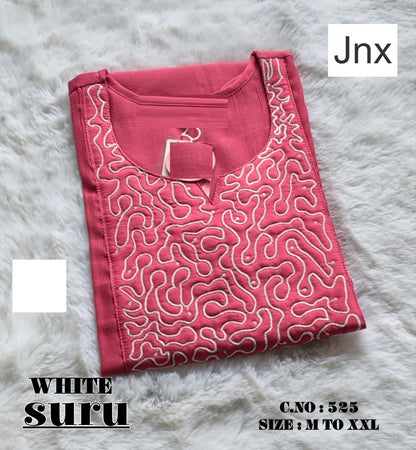 White Suru Jnx Vertican Straight Cut Kurtis Exporter