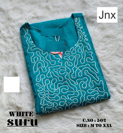 White Suru Jnx Vertican Straight Cut Kurtis Exporter