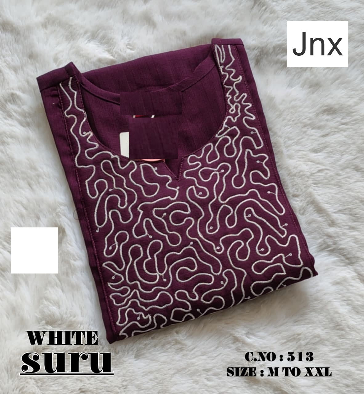 White Suru Jnx Vertican Straight Cut Kurtis Exporter