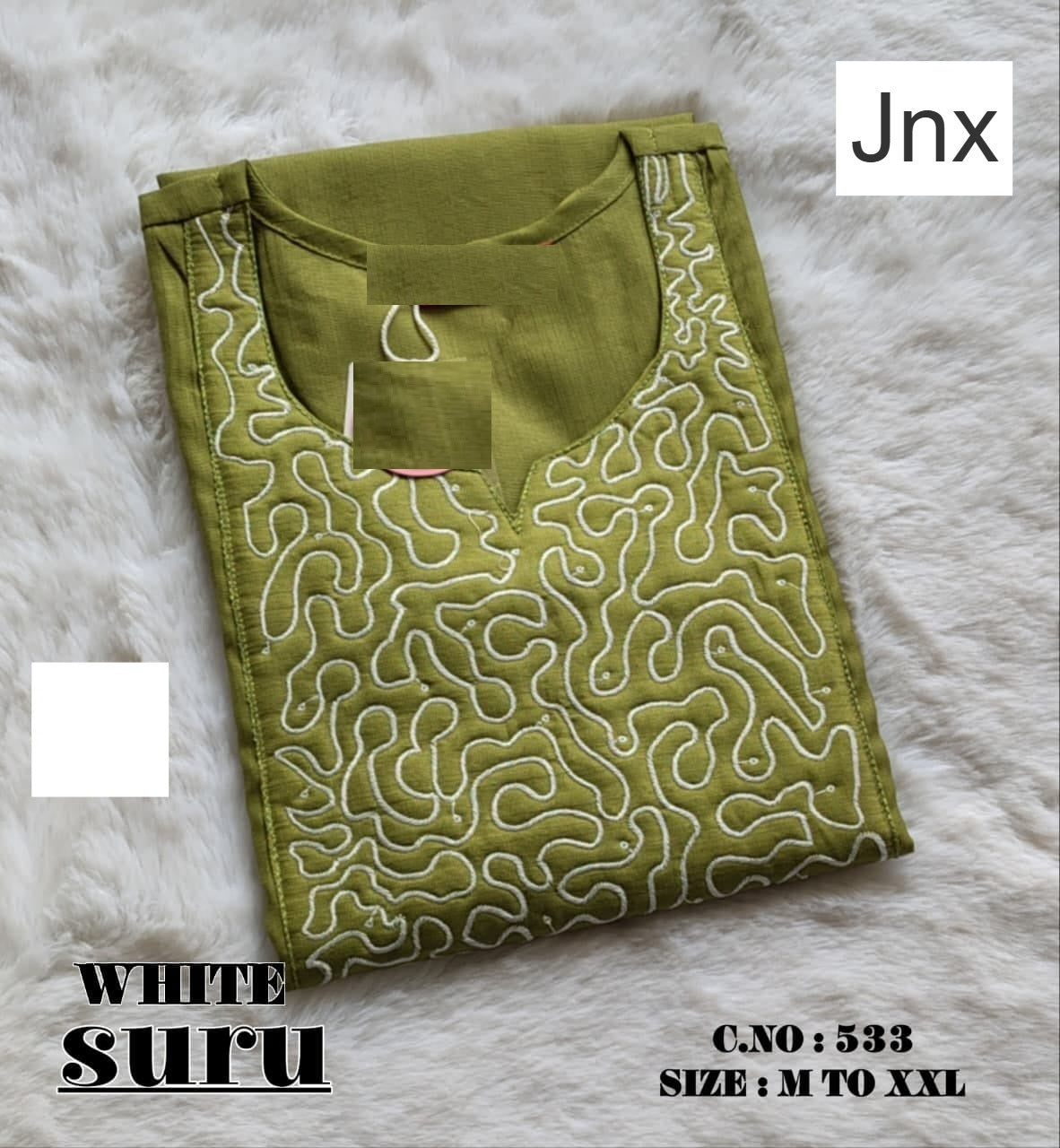 White Suru Jnx Vertican Straight Cut Kurtis Exporter