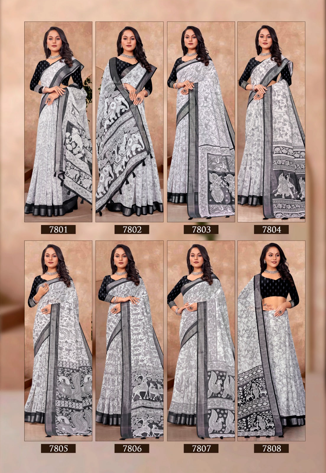 White & Black Part 1 Vinamra Lilen Sarees Wholesaler