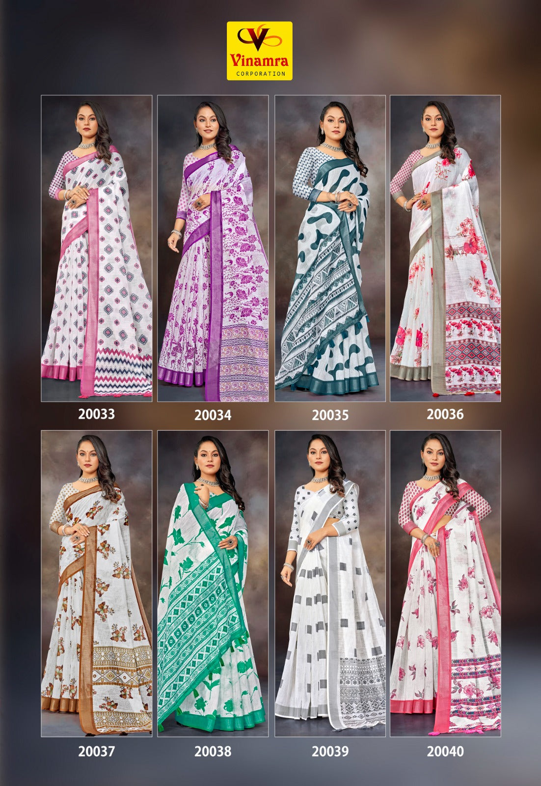 White & White Vol 5 Vinamra Lilen Sarees Exporter