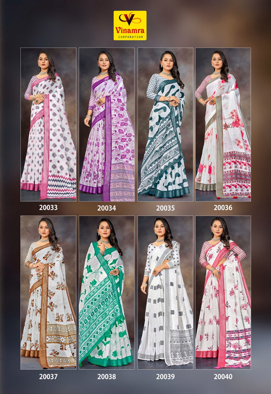 White & White Vol 5 Vinamra Lilen Sarees Exporter