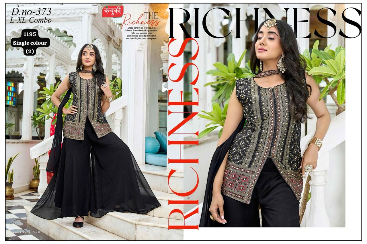 Wholesale D.no-373 Elegant Black Kurti with Palazzo Set  - Direct from Manufacturer/Supplier