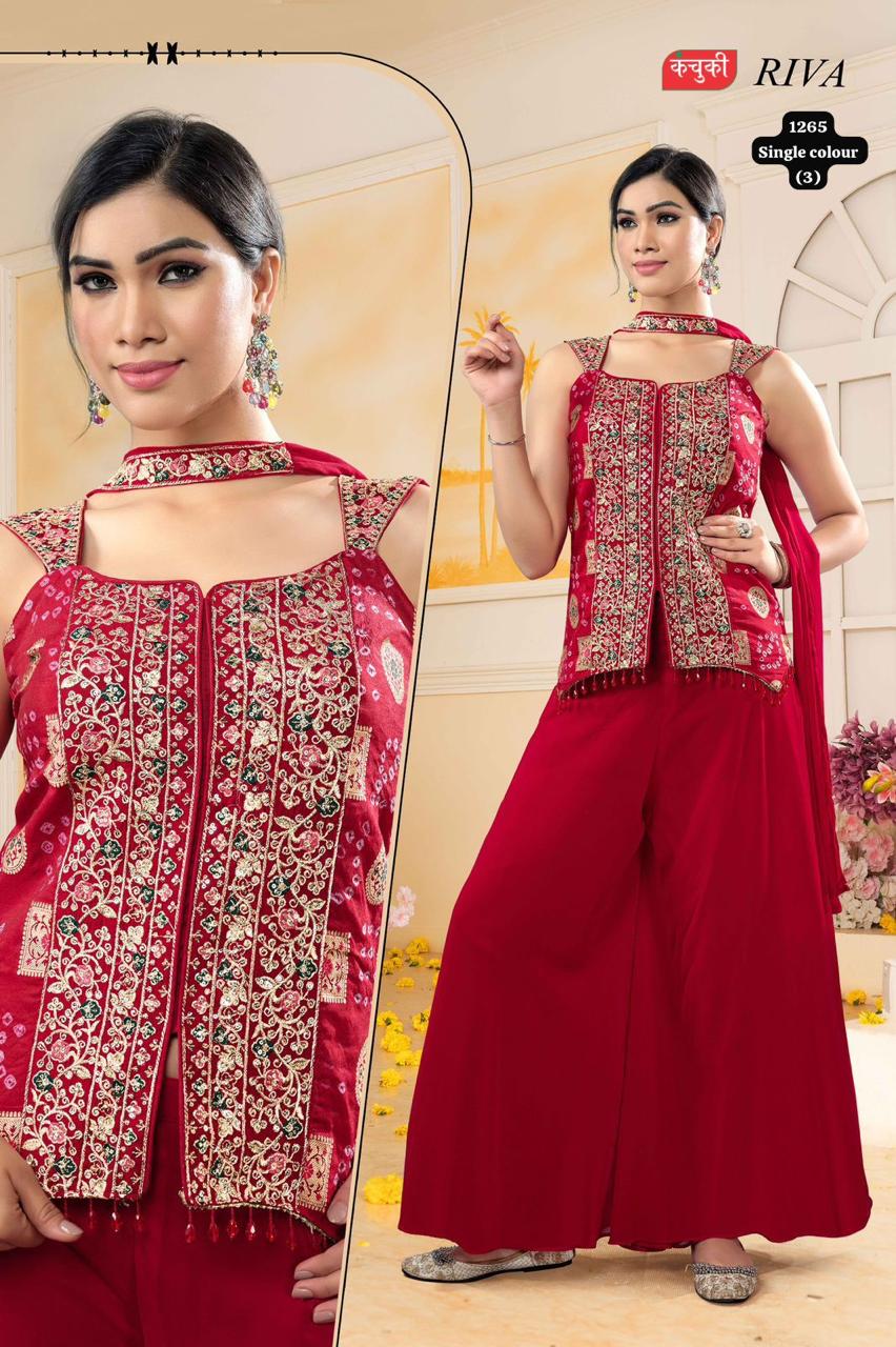 Wholesale KAVCHEE RIVA 1265 Red Embroidered Palazzo Suit Set | Manufacturer &amp; Dealer Rates&nbsp; | Latest Ethnic Wear Collection