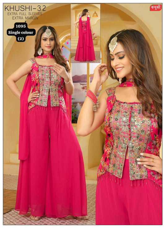 Wholesale Khushi-32 Designer Pink Palazzo Suit Set - Lowest Price