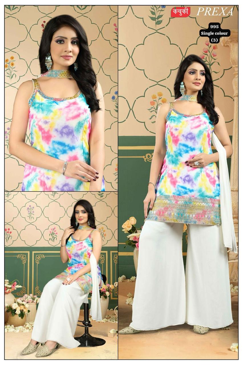 Kachuki Wholesale Tie-Dye Digital Print Kurti Plazzo Set | Manufacturer & Dealer Rates | PREXA 995 Single Colour