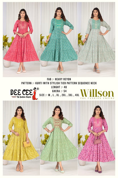 Willson Deecee Rayon Anarkali Kurtis Wholesale Price