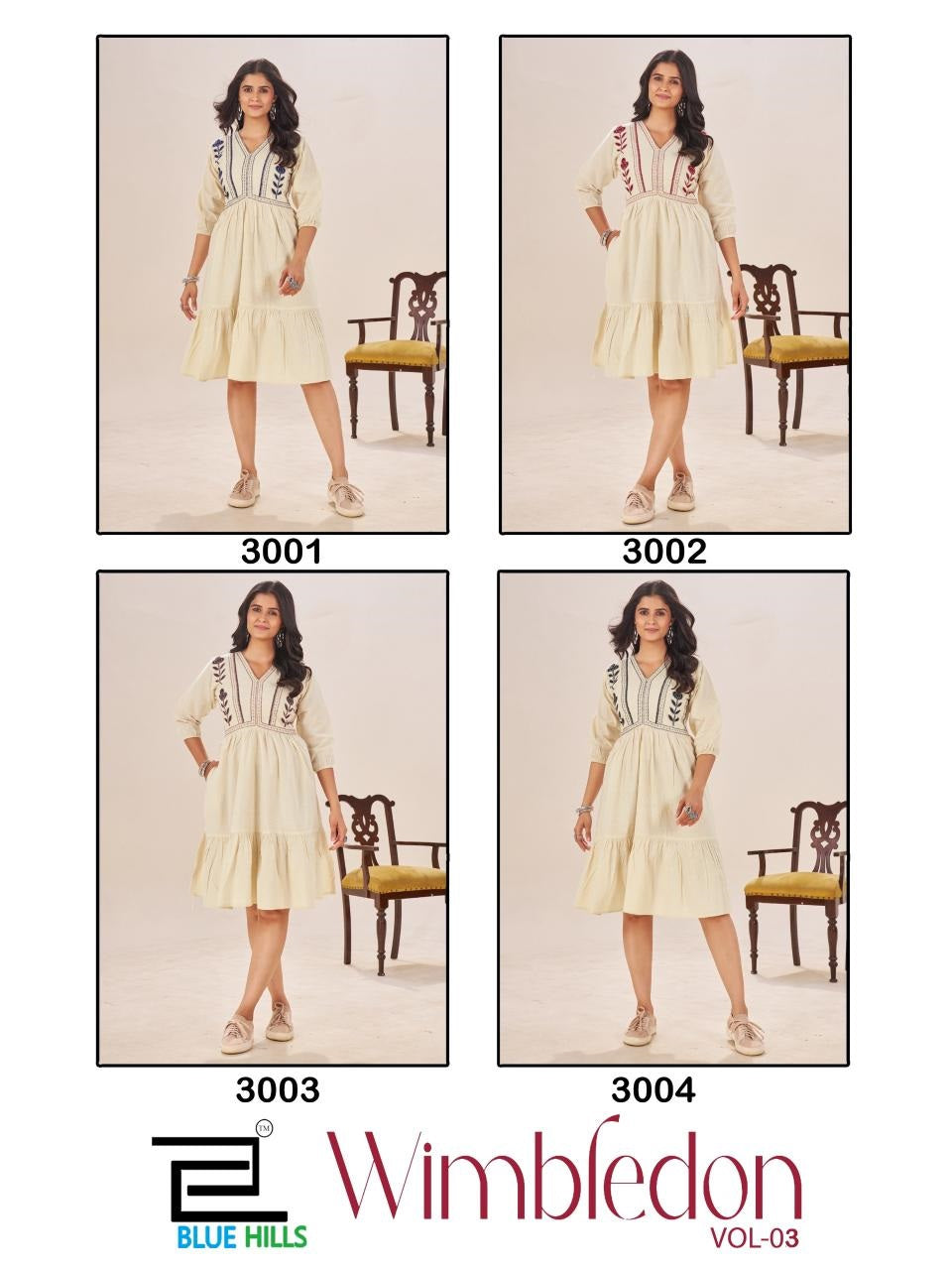 Wimbledon Vol 3 Blue Hills Cotton Midi Dress Supplier India