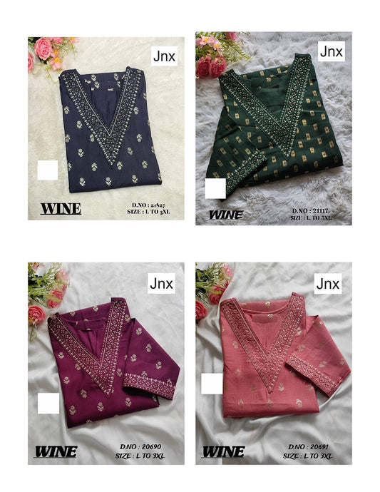 Wine Jnx Straight Cut Kurtis Wholesaler India