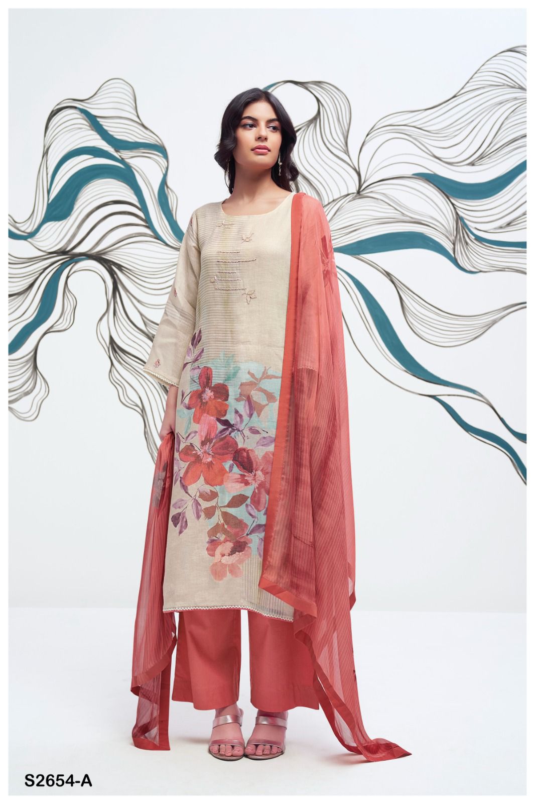 Winona 2654 Ganga Pure Linen Plazzo Style Suits Manufacturer Ahmedabad