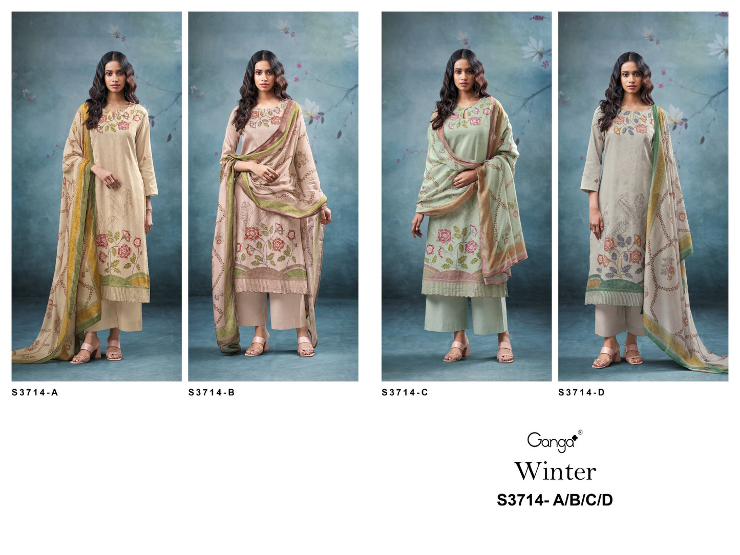 Winter 3714 Ganga Premium Cotton Plazzo Style Suits Exporter Ahmedabad