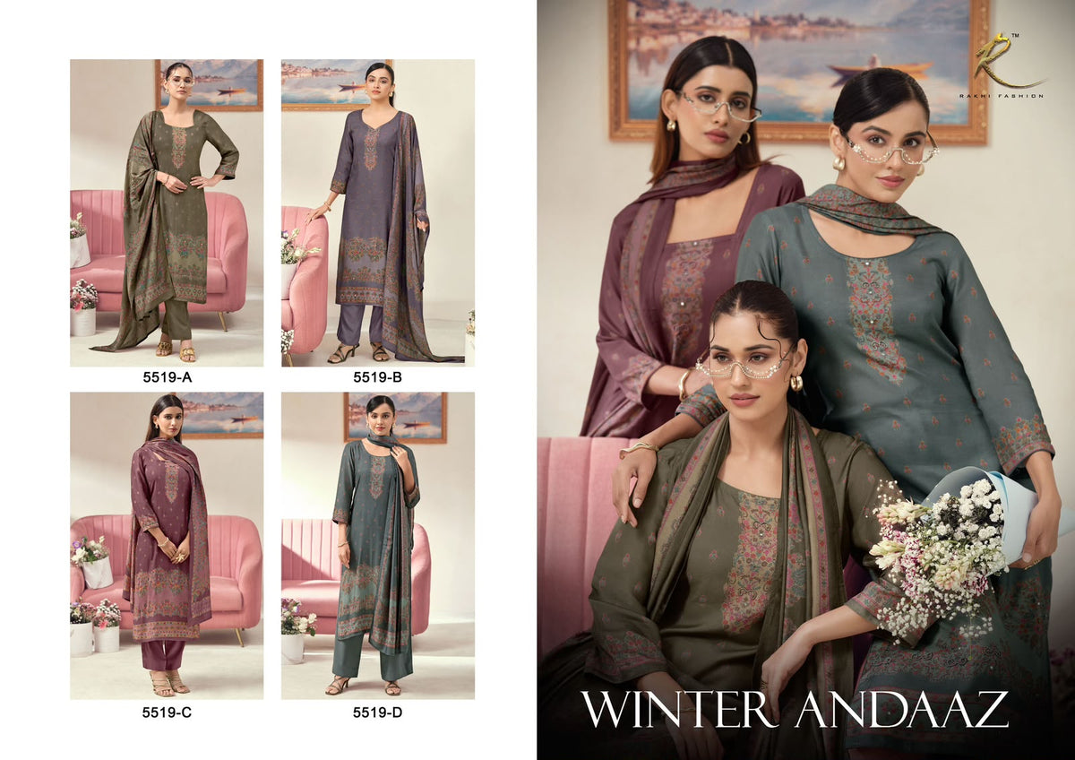 Winter Andaaz Rakhi Fashion Bemberg Pashmina Suits Wholesaler Gujarat
