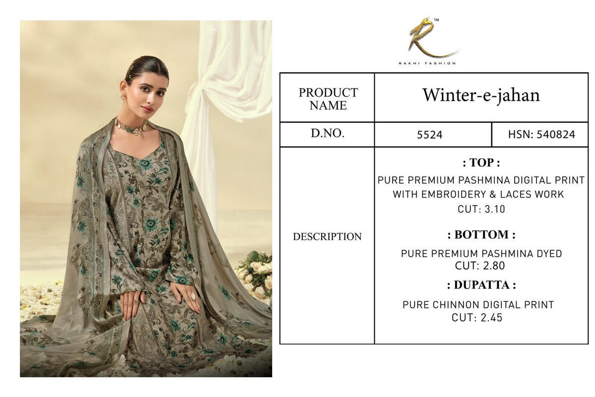 Winter E Jahan 5524 Rakhi Fashion Pashmina Suits Supplier India