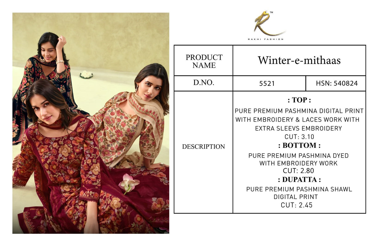 Winter E Mithaas 5521 Rakhi Fashion Pashmina Suits Manufacturer Ahmedabad