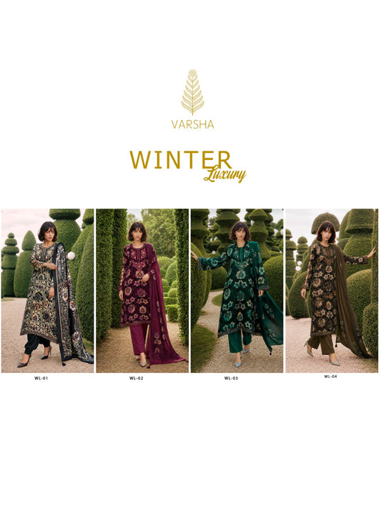 Winter Luxury Varshaa Silk Satin Pashmina Suits Manufacturer