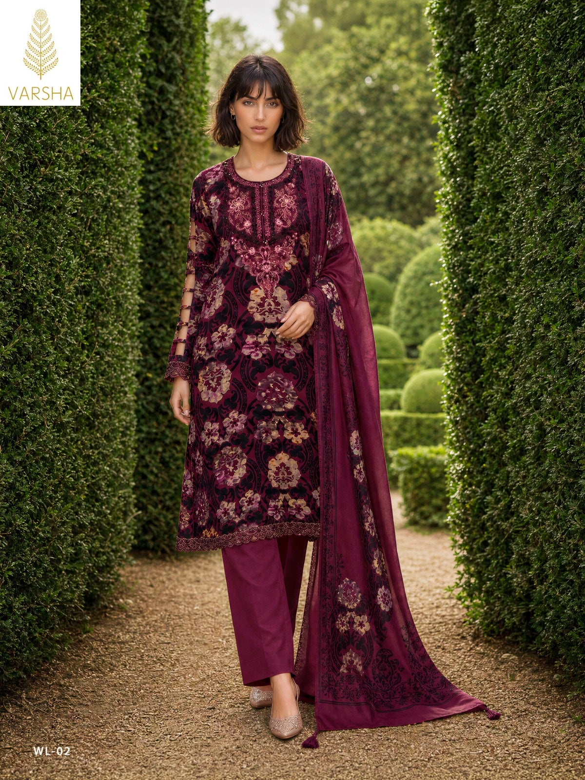 Winter Luxury Varshaa Silk Satin Pashmina Suits Manufacturer