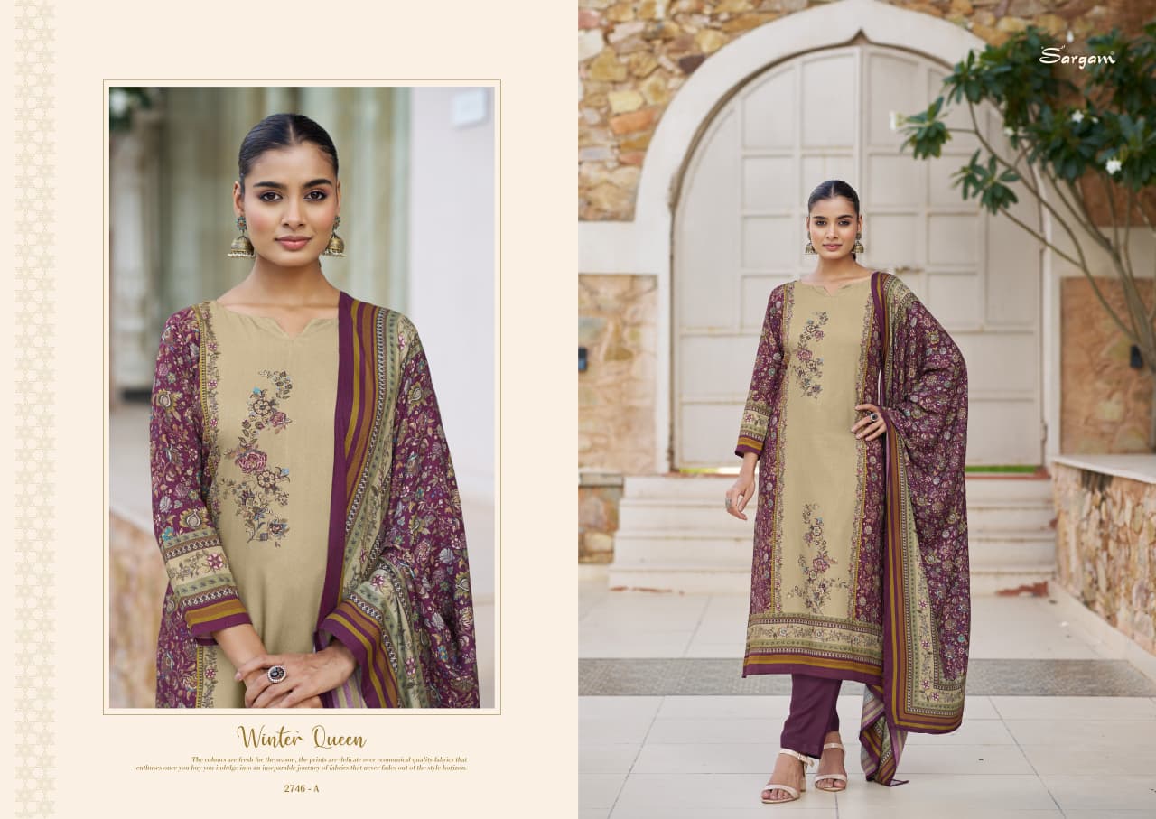 Winter Queen Sargam Prints Pure Viscose Pashmina Suits Supplier