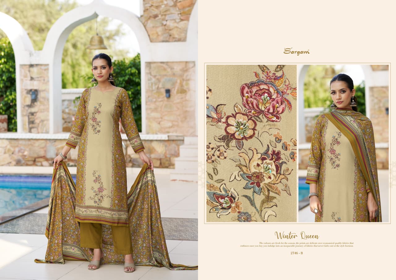 Winter Queen Sargam Prints Pure Viscose Pashmina Suits Supplier