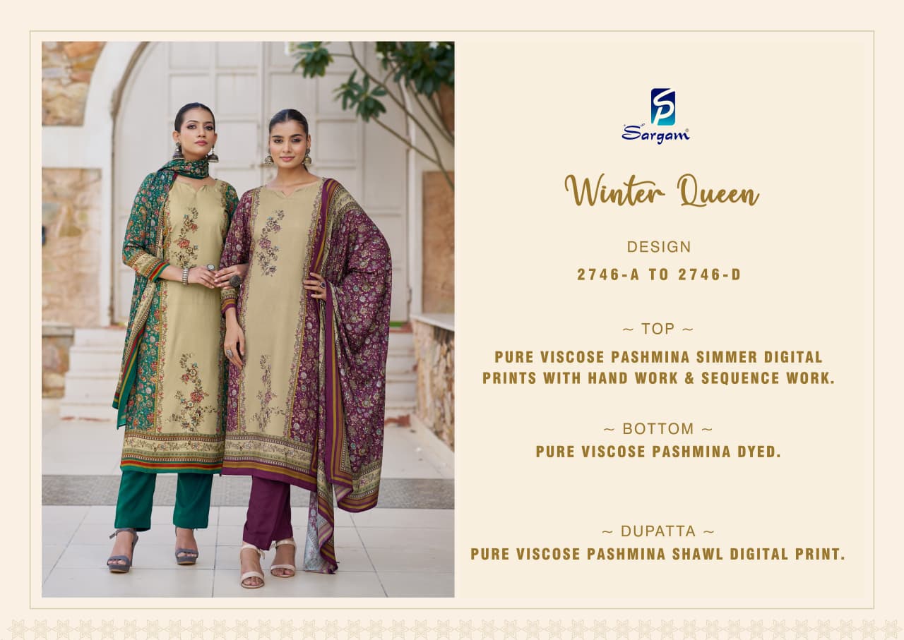 Winter Queen Sargam Prints Pure Viscose Pashmina Suits Supplier