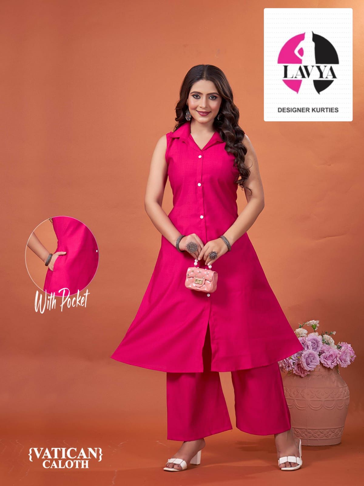 With Pocket Mmc Vetican Kurti Plazzo Set Exporter Ahmedabad