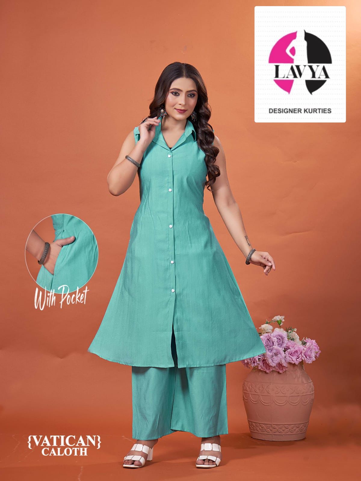 With Pocket Mmc Vetican Kurti Plazzo Set Exporter Ahmedabad