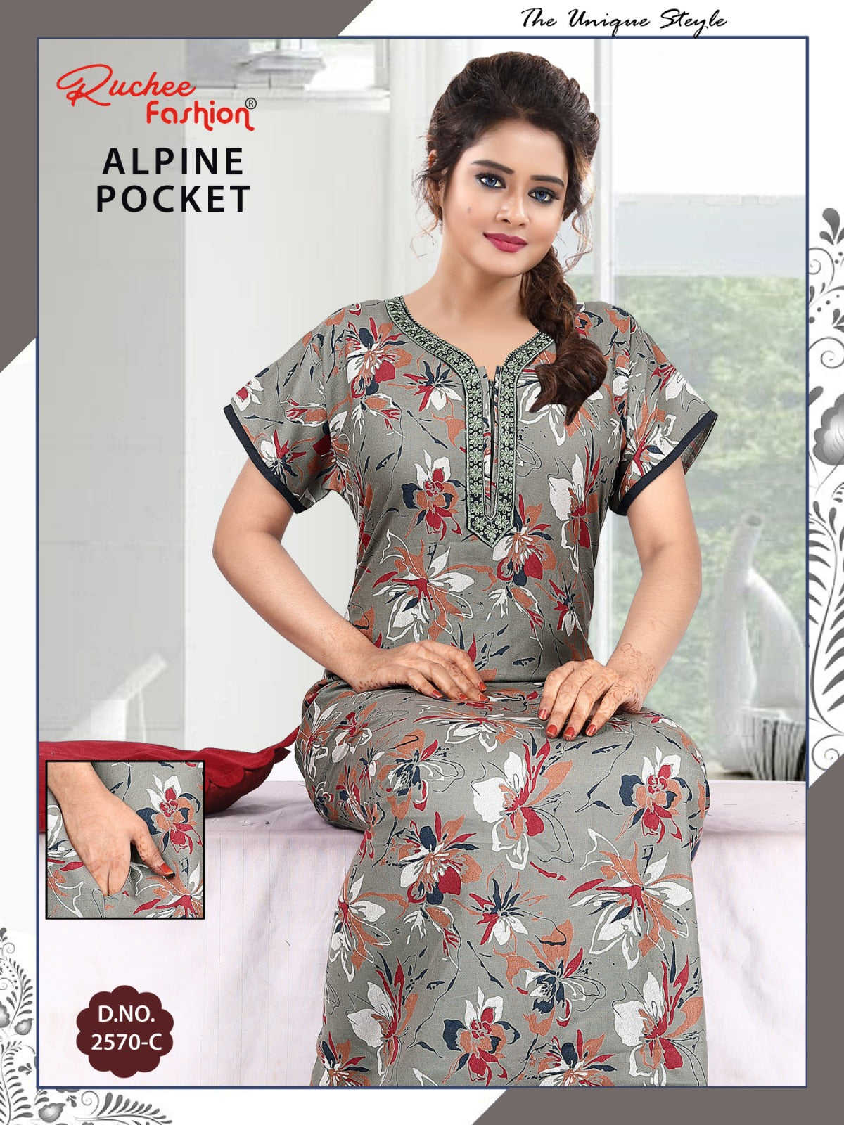 With Pocket Ruchee Fashion Alpine Night Gowns Wholesaler India