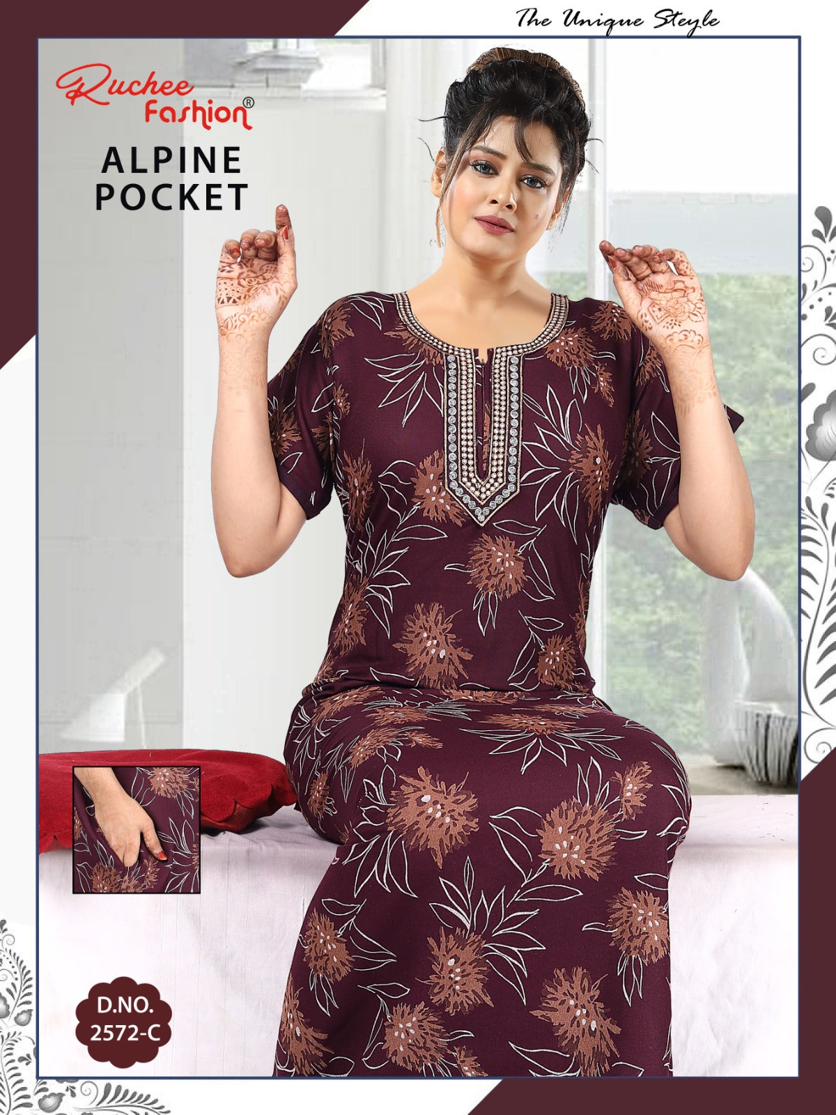 With Pocket Ruchee Fashion Alpine Night Gowns Wholesaler India