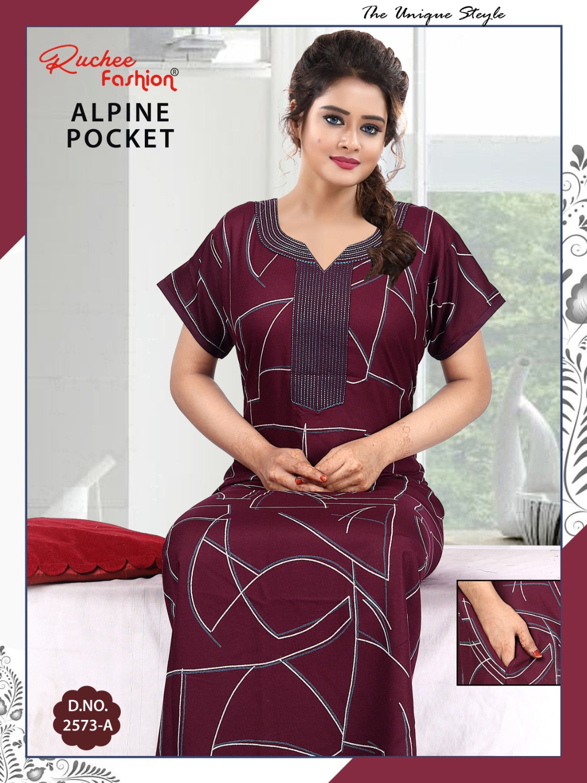 With Pocket Ruchee Fashion Alpine Night Gowns Wholesaler India