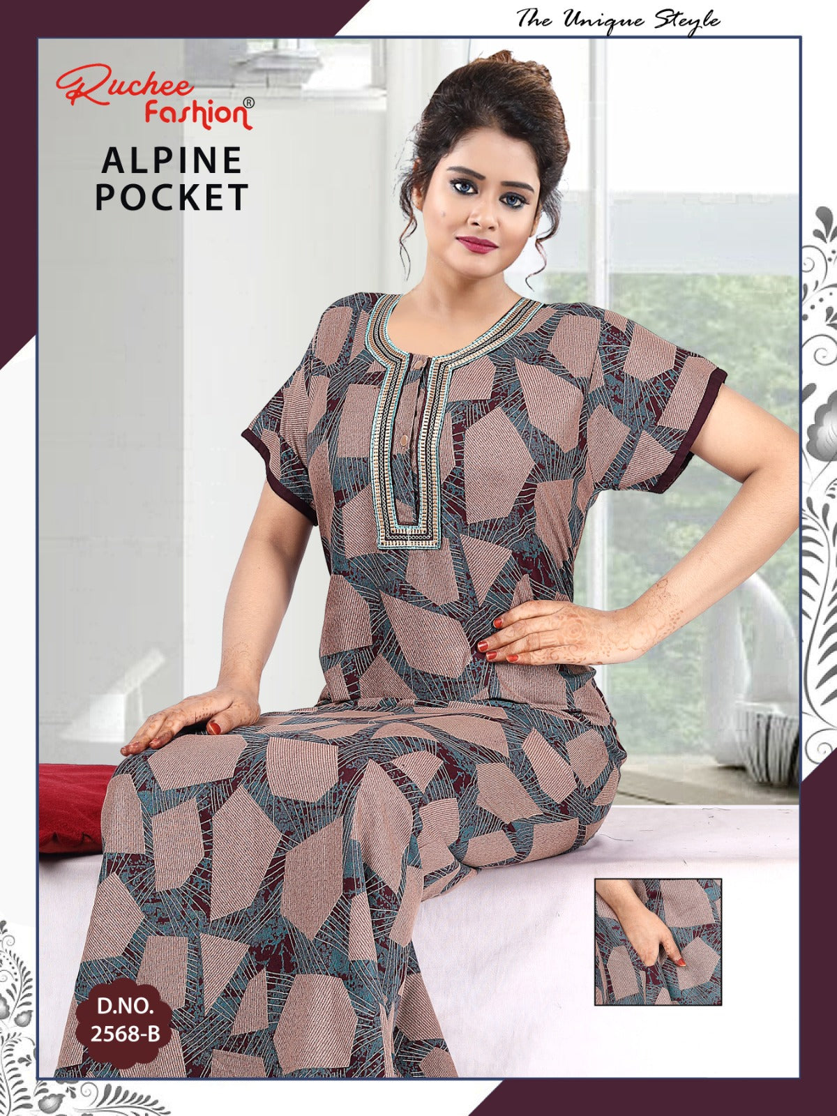 With Pocket Ruchee Fashion Alpine Night Gowns Wholesaler India