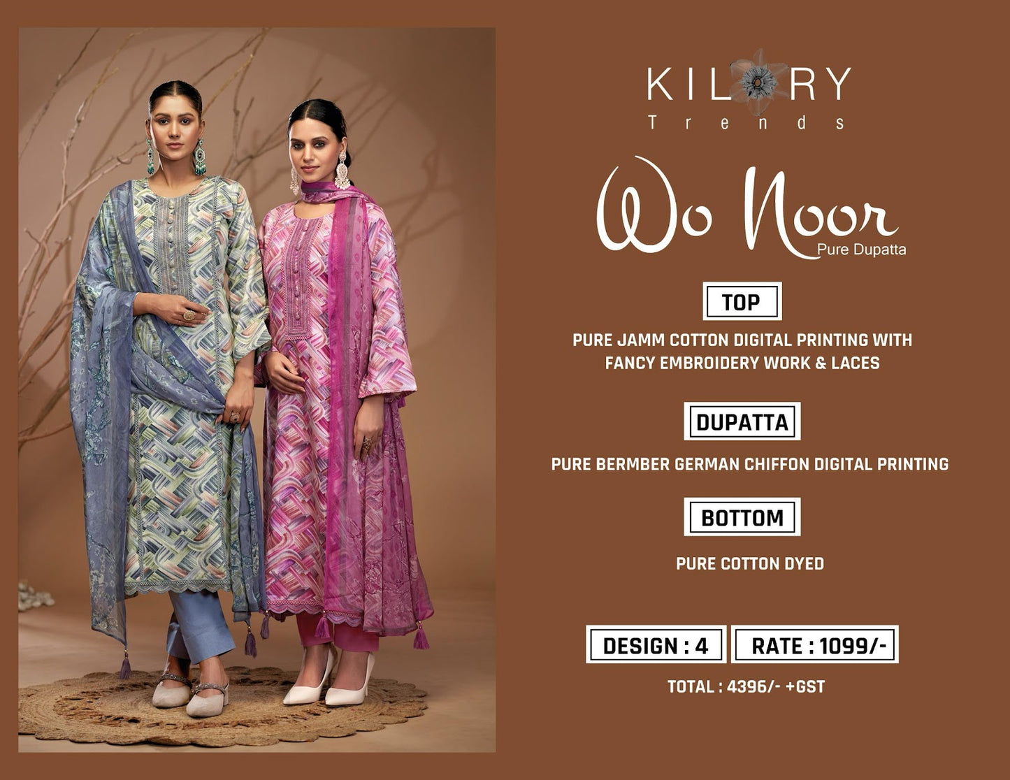 Wo Noor Kilory Pure Jam Pant Style Suits Wholesaler Gujarat