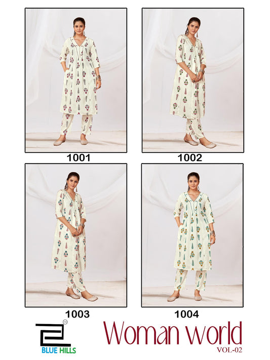 Woman World Vol 2 Blue Hills Rayon 14Kg Kurti Pant Set Exporter Ahmedabad