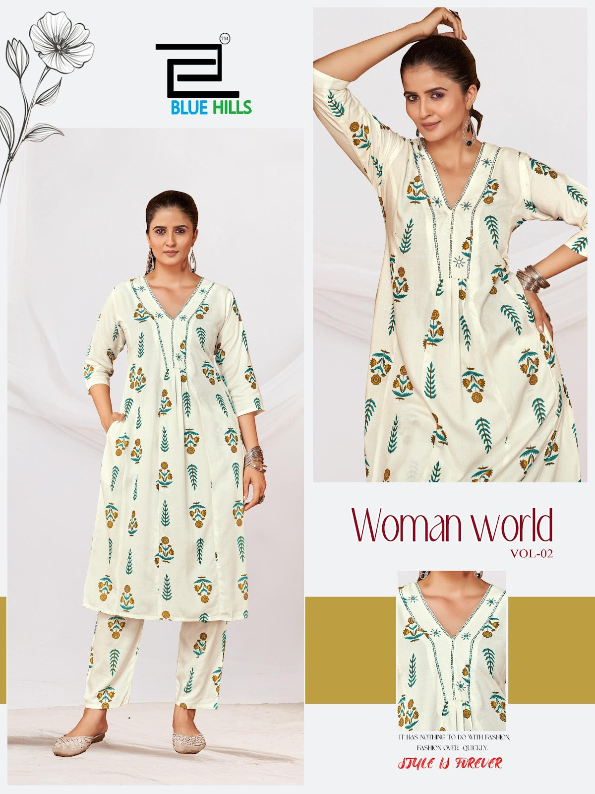 Woman World Vol 2 Blue Hills Rayon 14Kg Kurti Pant Set Exporter Ahmedabad