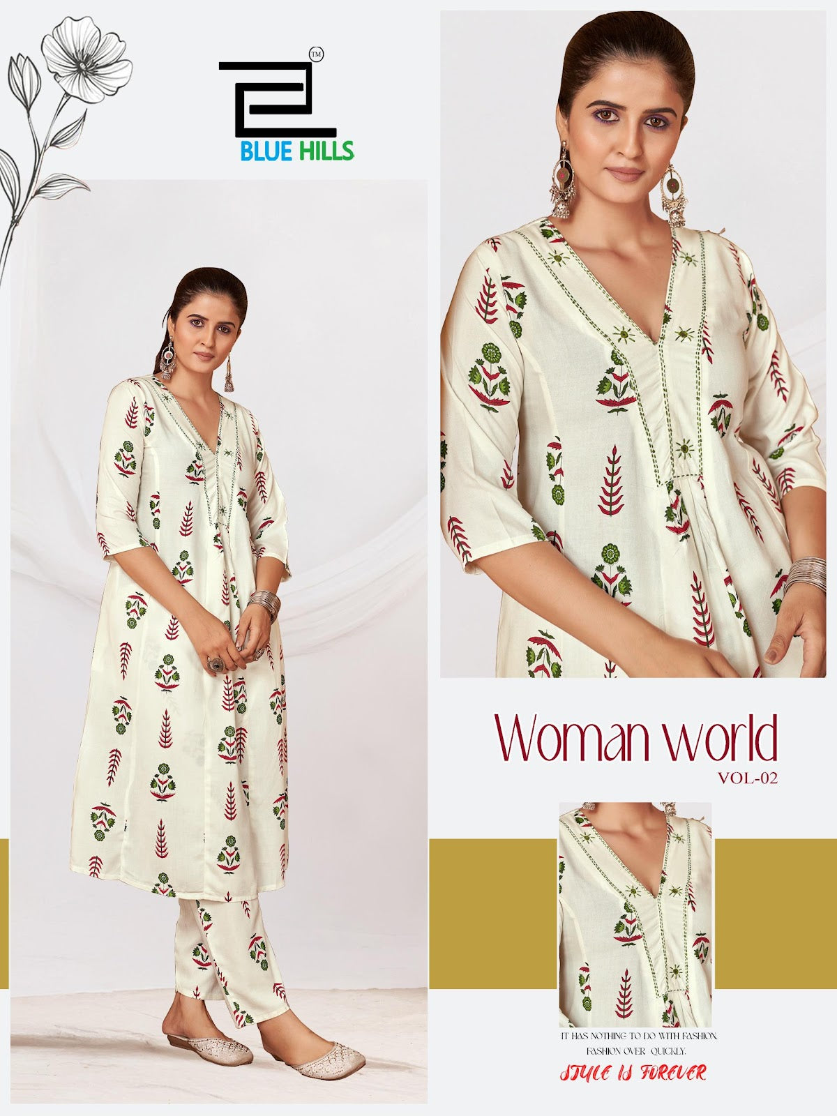 Woman World Vol 2 Blue Hills Rayon 14Kg Kurti Pant Set Exporter Ahmedabad