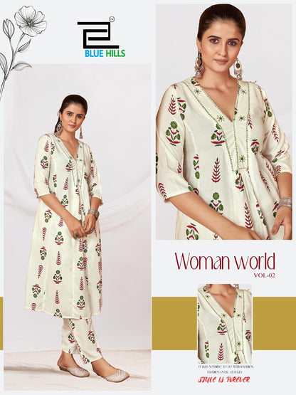 Woman World Vol 2 Blue Hills Rayon 14Kg Kurti Pant Set Exporter Ahmedabad