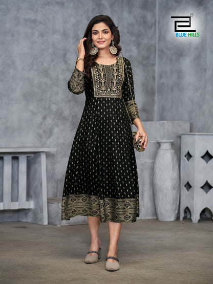 Womaniya Plus Vol 1 Blue Hills Rayon 14Kg Anarkali Kurtis Exporter