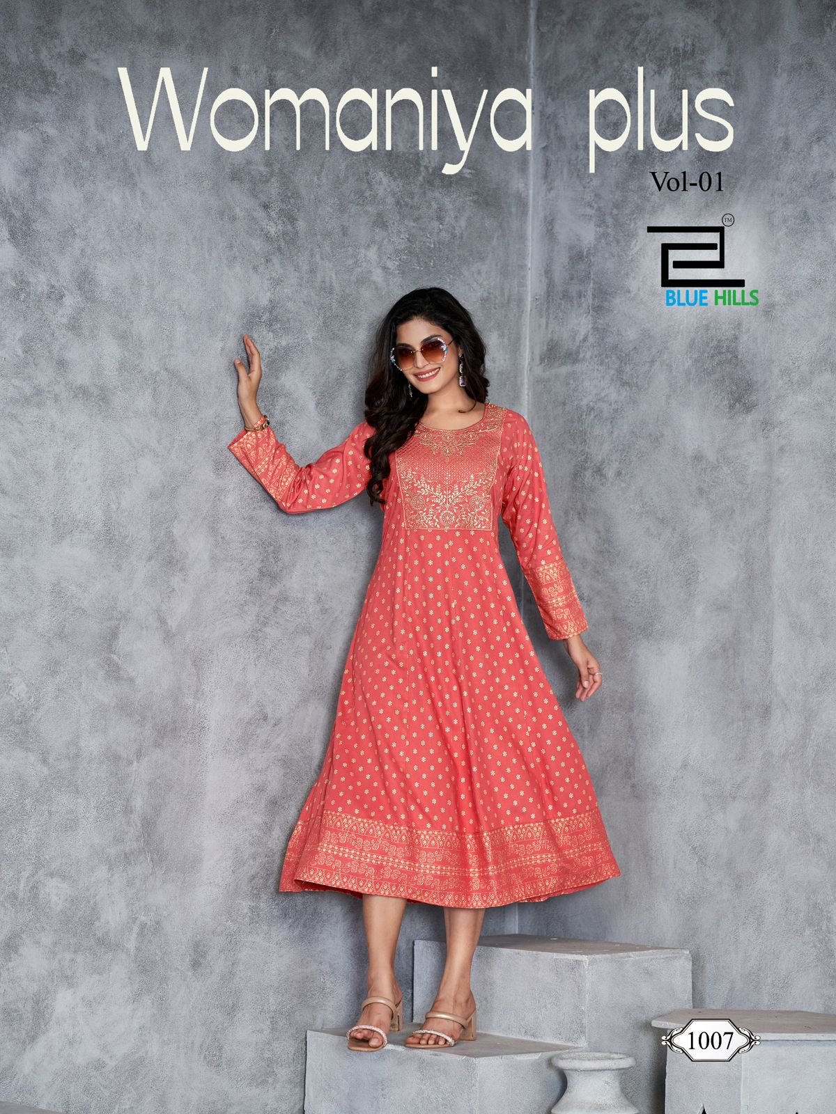 Womaniya Plus Vol 1 Blue Hills Rayon 14Kg Anarkali Kurtis Exporter