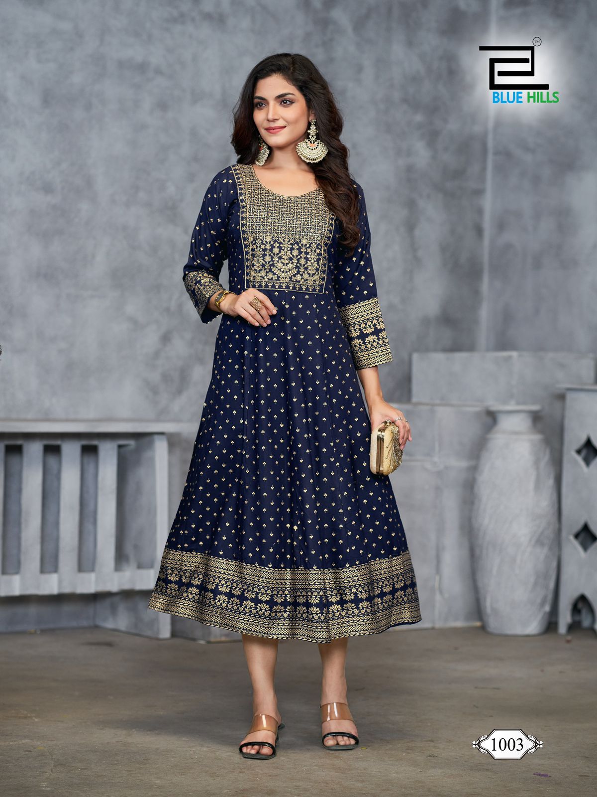 Womaniya Plus Vol 1 Blue Hills Rayon 14Kg Anarkali Kurtis Exporter