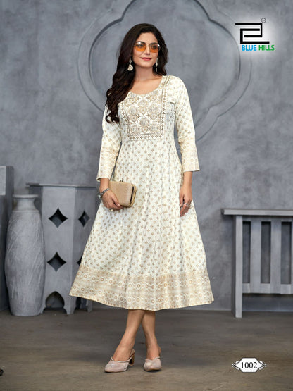 Womaniya Plus Vol 1 Blue Hills Rayon 14Kg Anarkali Kurtis Exporter