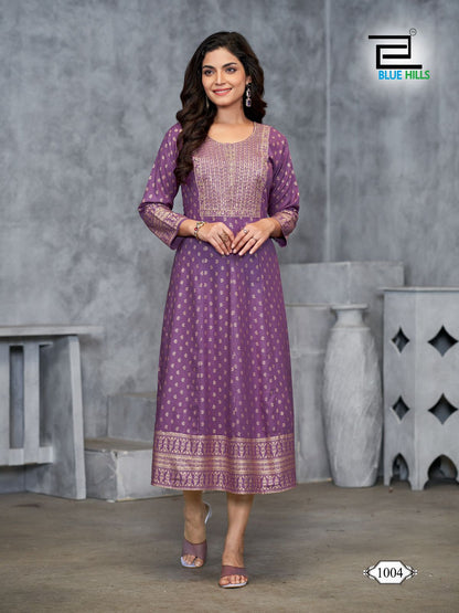 Womaniya Plus Vol 1 Blue Hills Rayon 14Kg Anarkali Kurtis Exporter