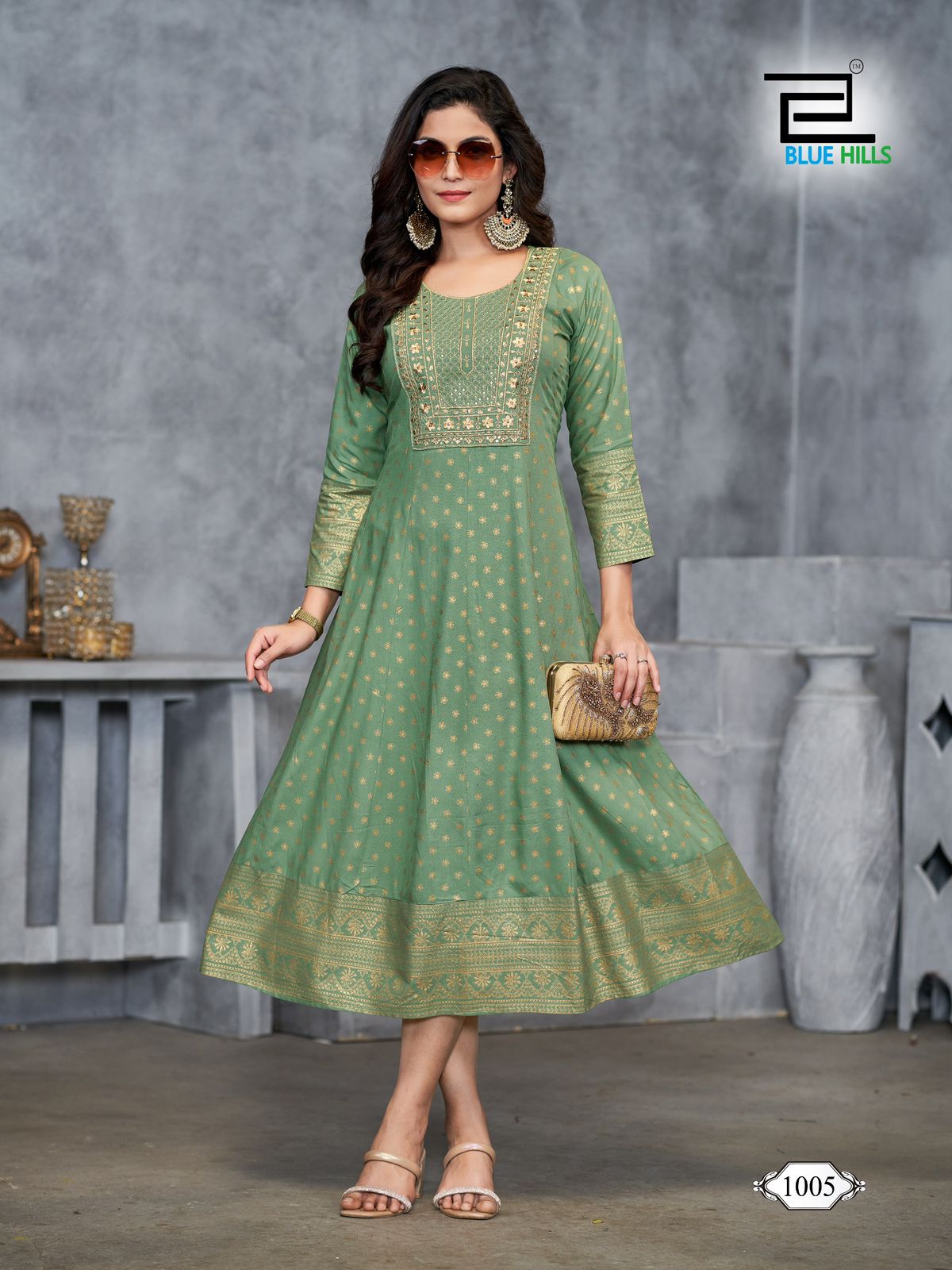 Womaniya Plus Vol 1 Blue Hills Rayon 14Kg Anarkali Kurtis Exporter