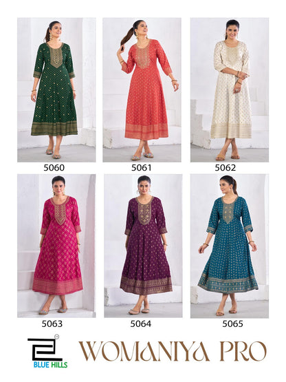 Womaniya Pro Blue Hills Rayon 14Kg Long Kurtis Manufacturer