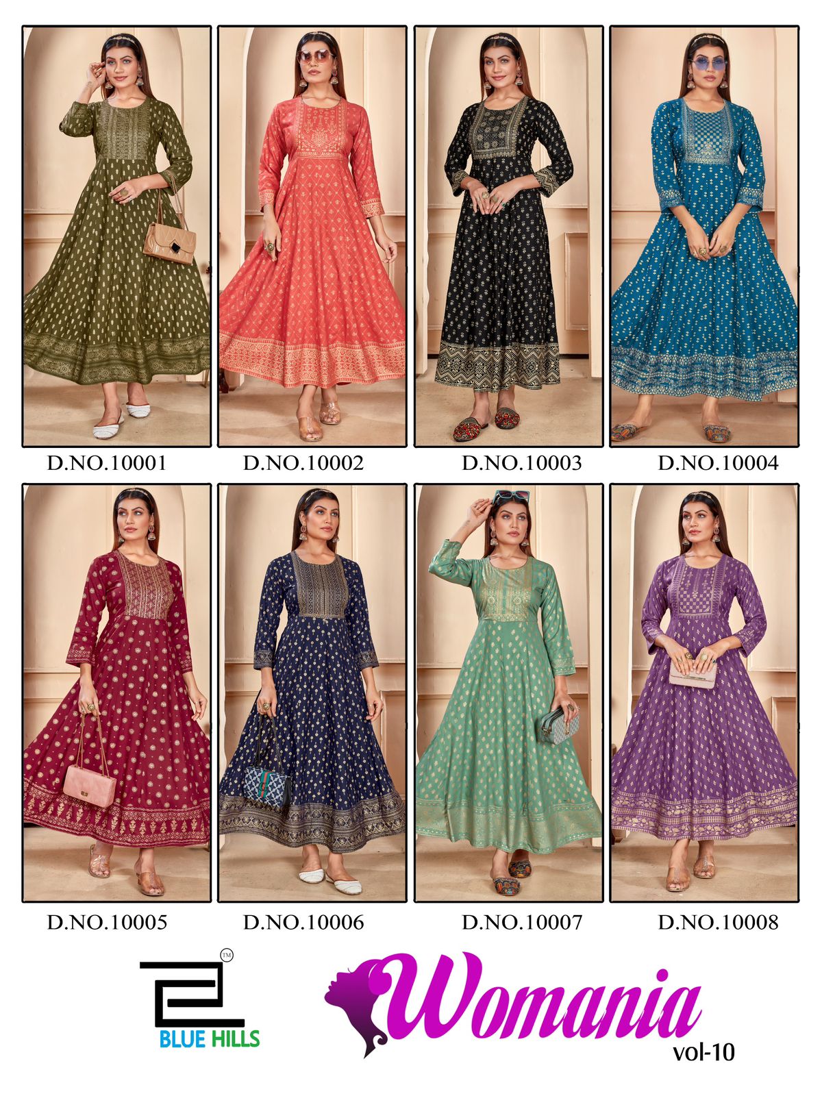 Womania Vol 10 Blue Hills Rayon 14Kg Anarkali Kurtis Manufacturer Ahmedabad