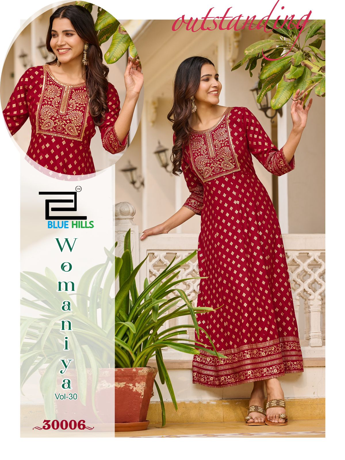 Womaniya Vol 30 Blue Hills Rayon 14Kg Anarkali Kurtis Exporter