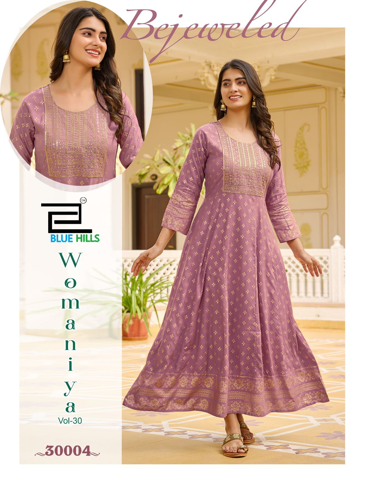 Womaniya Vol 30 Blue Hills Rayon 14Kg Anarkali Kurtis Exporter