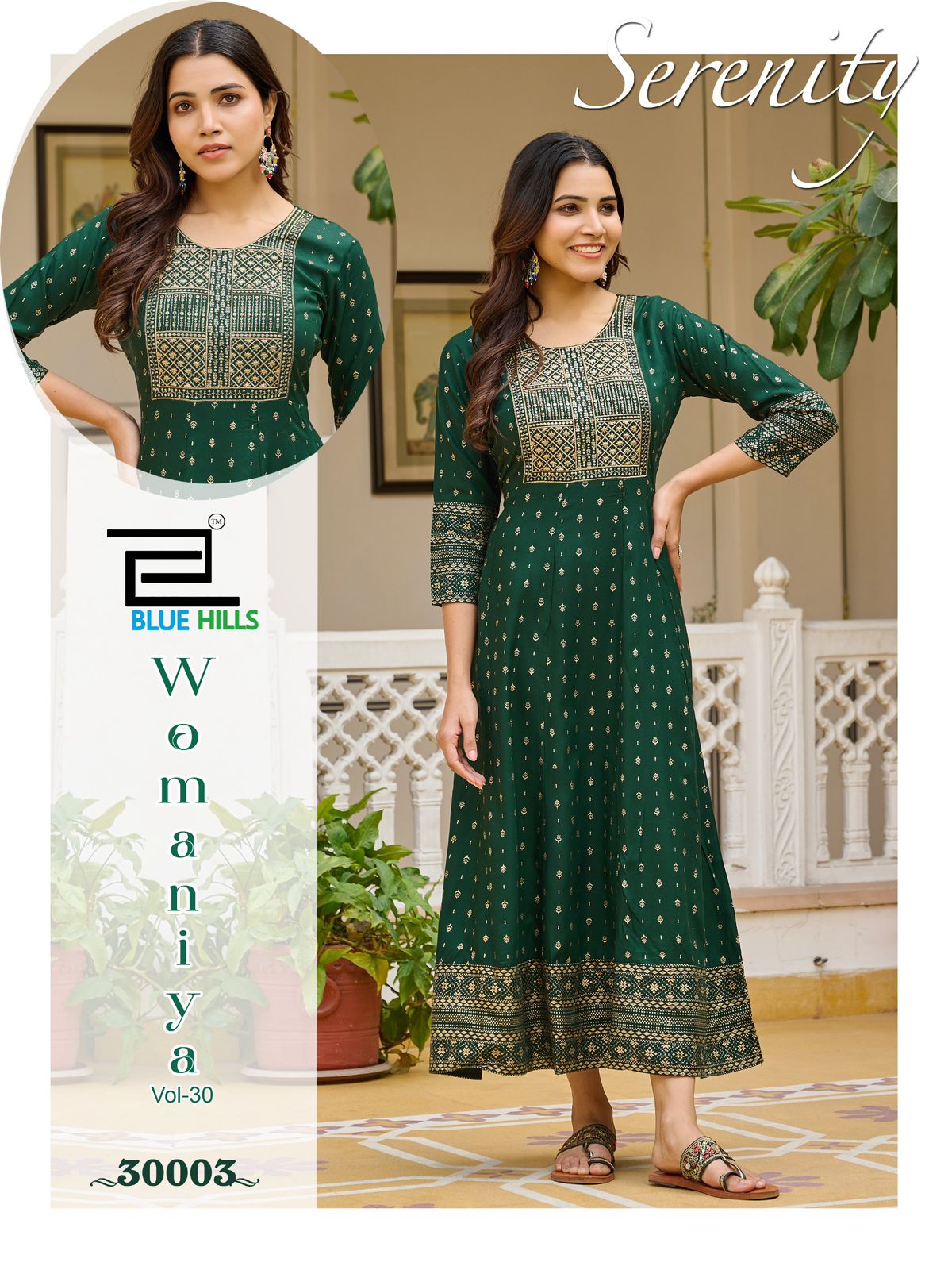 Womaniya Vol 30 Blue Hills Rayon 14Kg Anarkali Kurtis Exporter