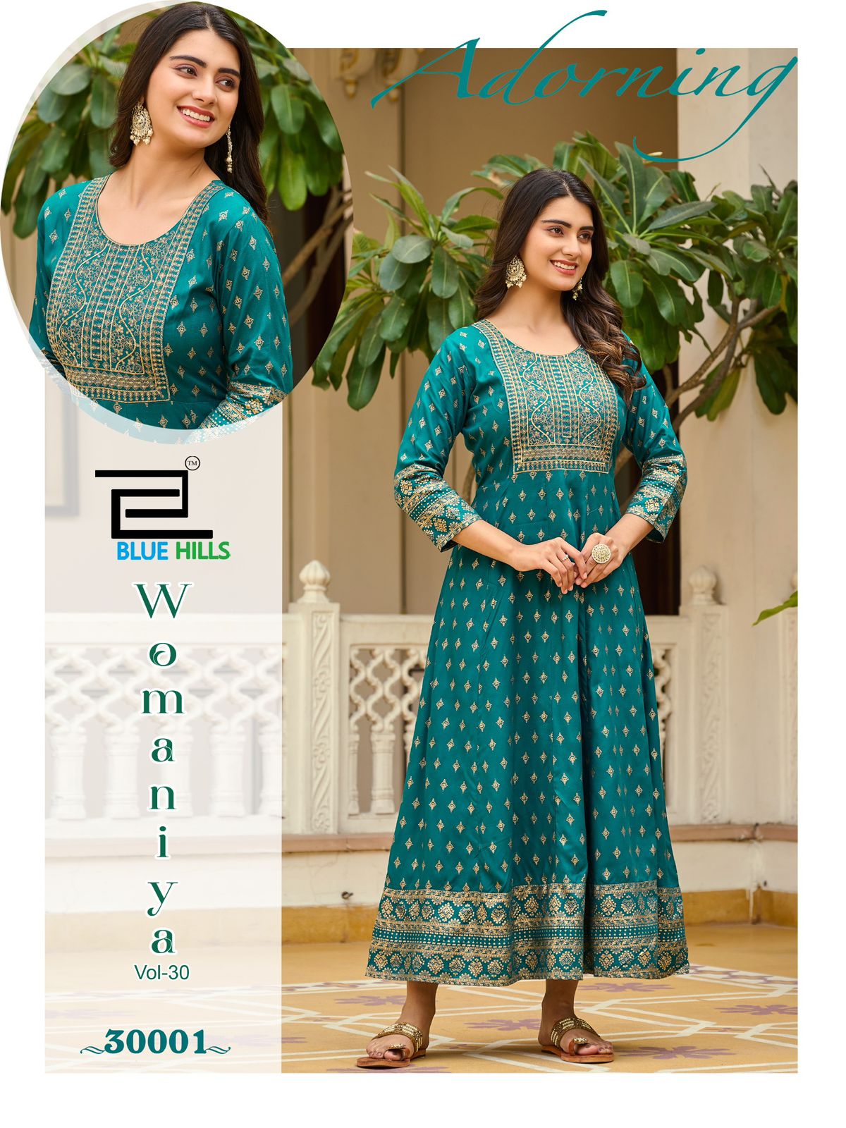 Womaniya Vol 30 Blue Hills Rayon 14Kg Anarkali Kurtis Exporter