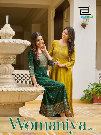 Womaniya Vol 30 Blue Hills Rayon 14Kg Anarkali Kurtis Exporter