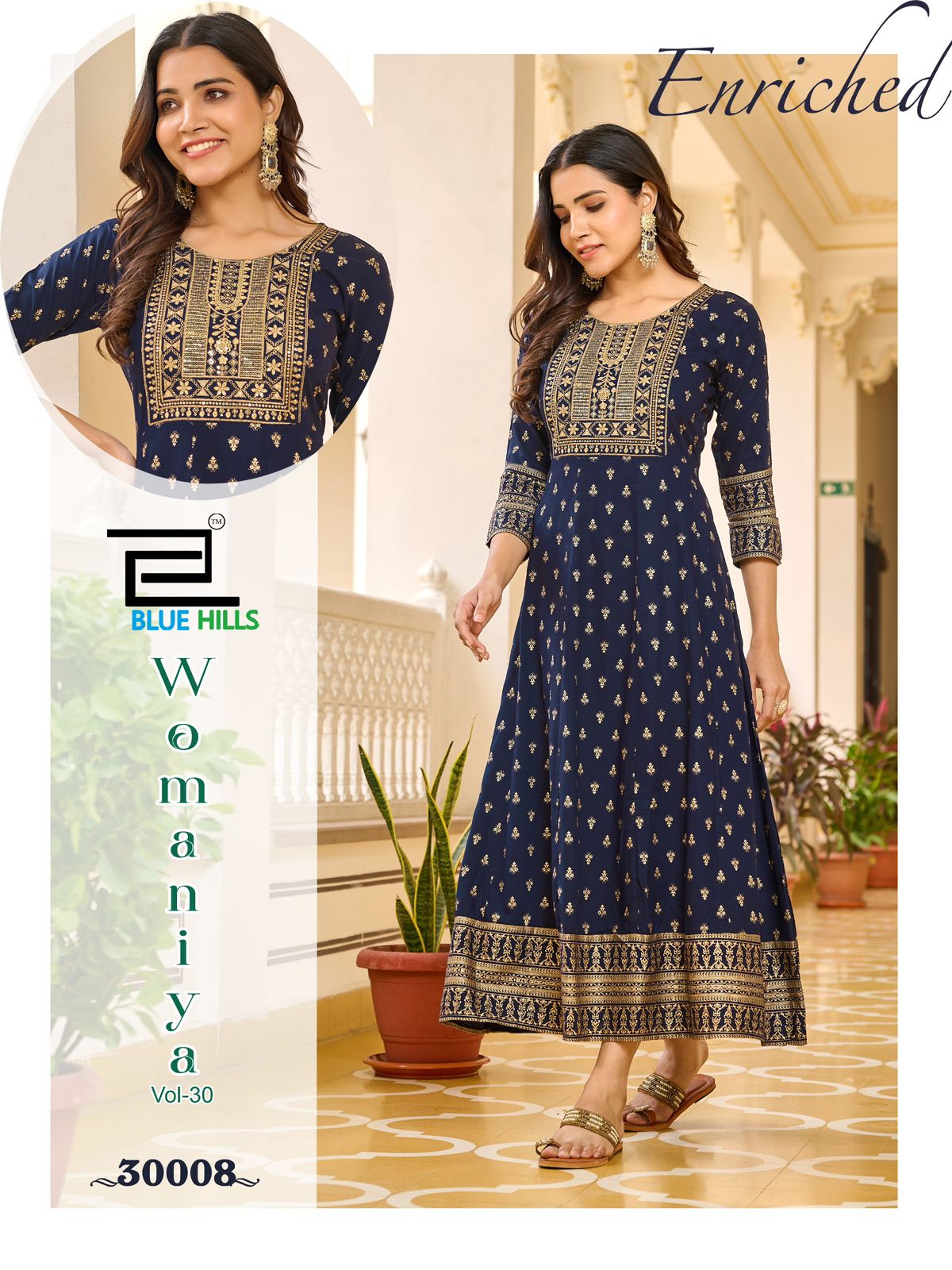 Womaniya Vol 30 Blue Hills Rayon 14Kg Anarkali Kurtis Exporter